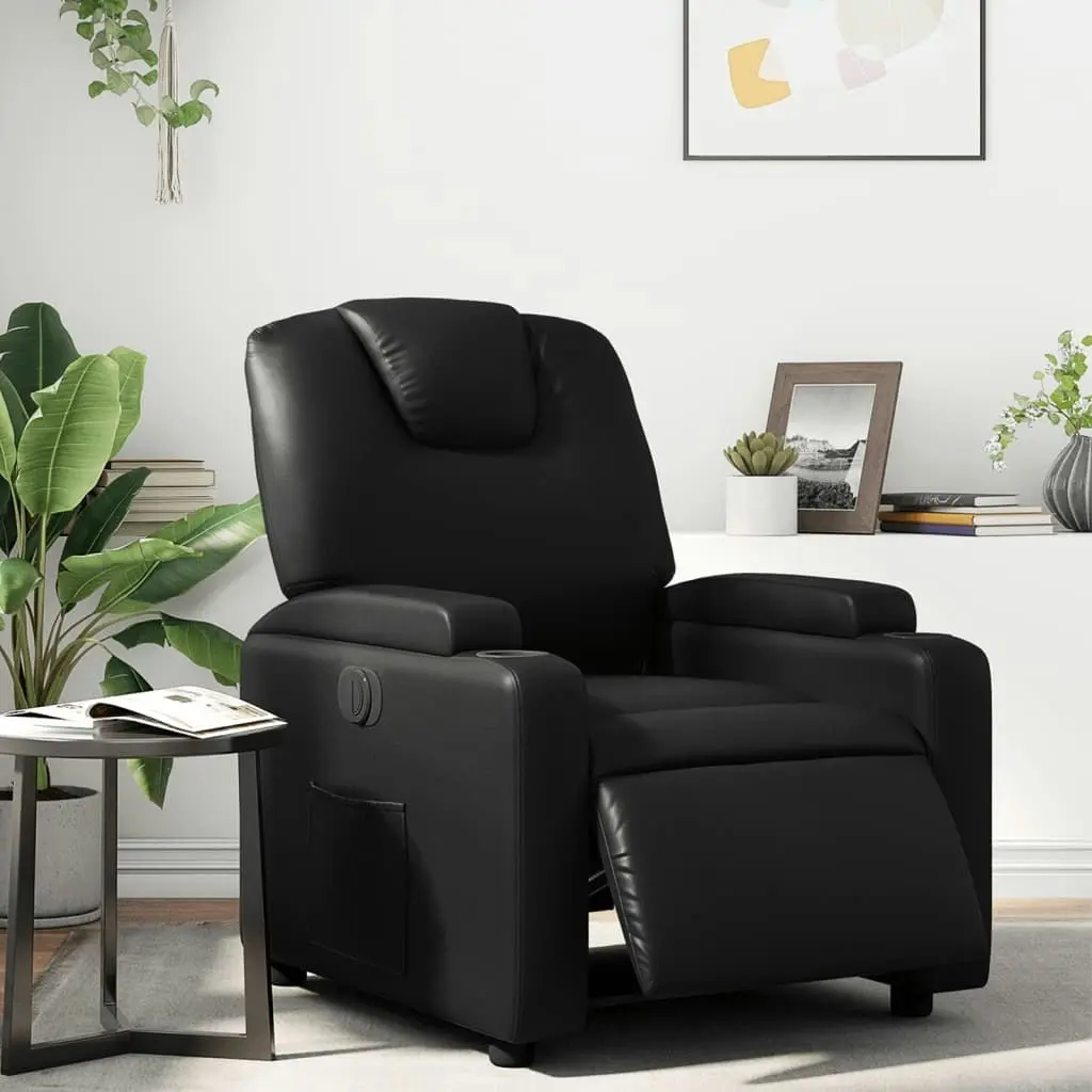 Electric Recliner Chair Black Faux Leather 3205546