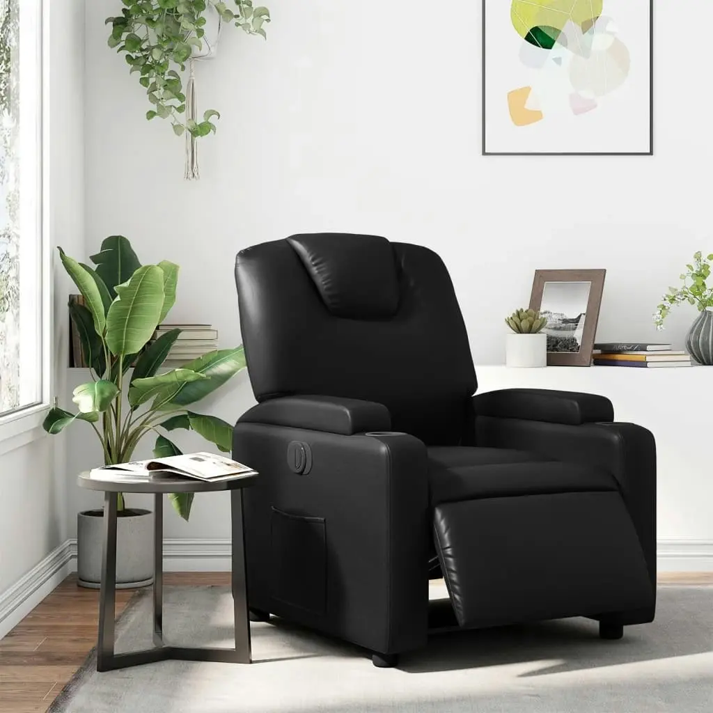 Electric Recliner Chair Black Faux Leather 3205546