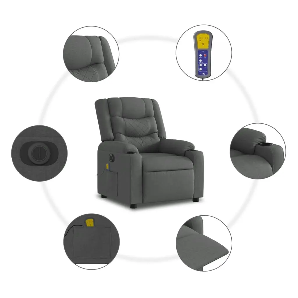 Electric Massage Recliner Chair Dark Grey Fabric 3206839