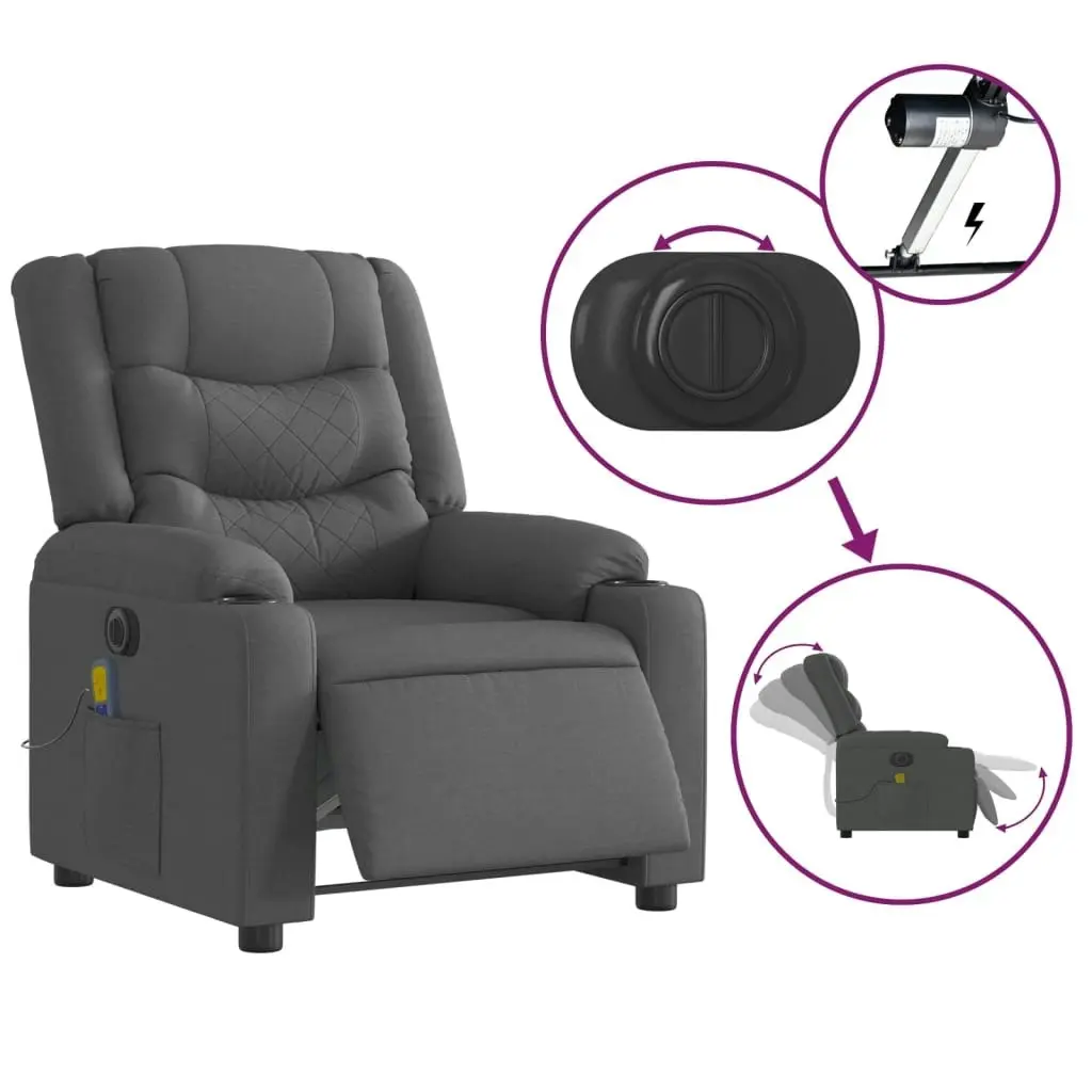 Electric Massage Recliner Chair Dark Grey Fabric 3206839