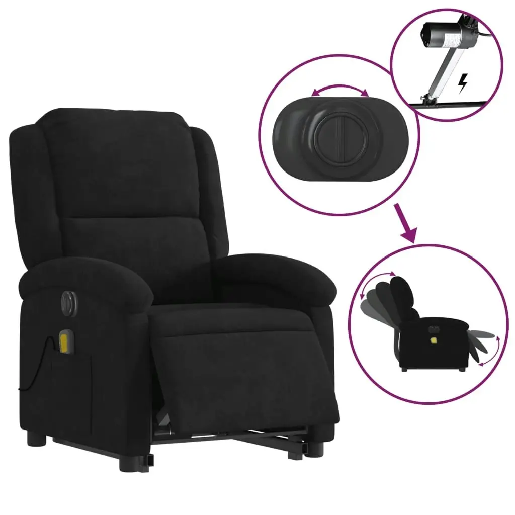 Electric Stand up Massage Recliner Chair Black Velvet 3205507