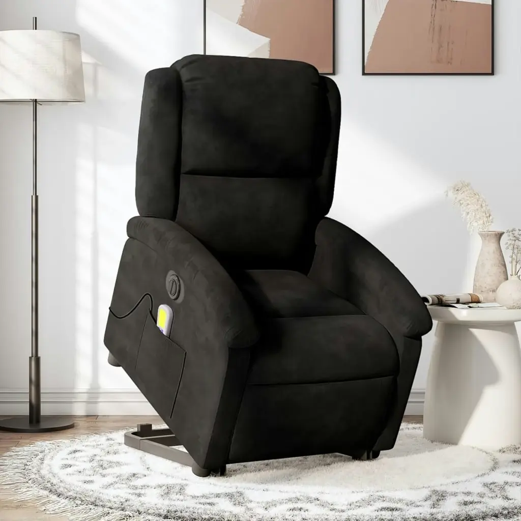 Electric Stand up Massage Recliner Chair Black Velvet 3205507