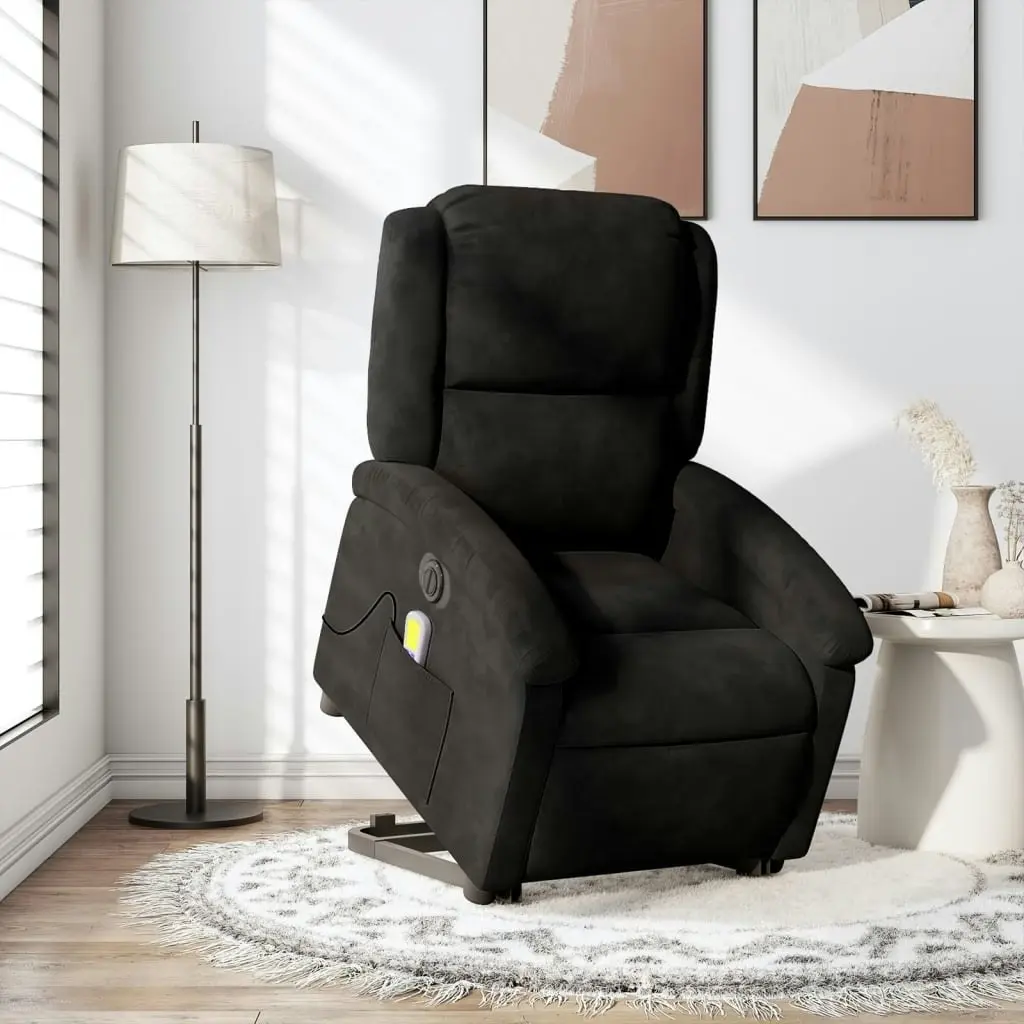 Electric Stand up Massage Recliner Chair Black Velvet 3205507