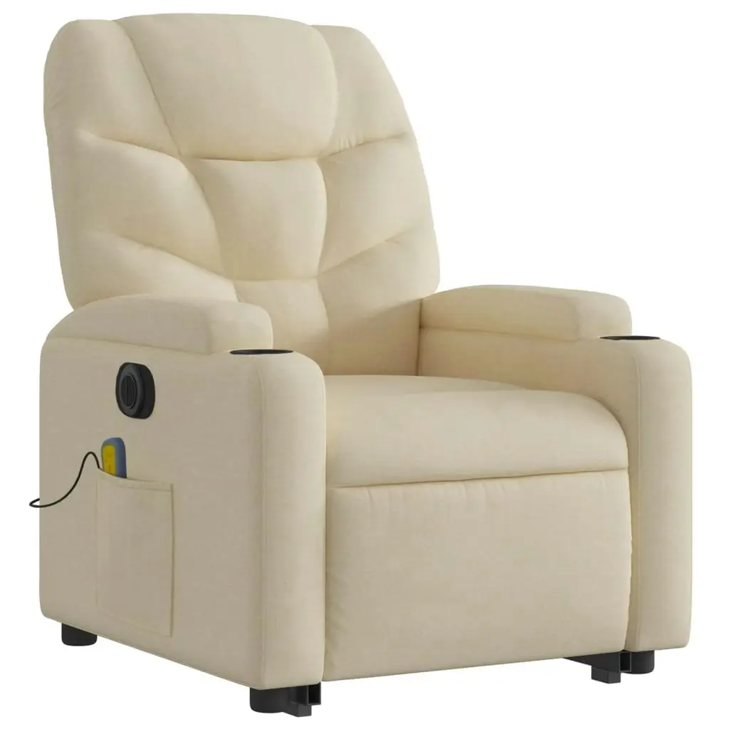 Electric Stand up Massage Recliner Chair Cream Fabric 3205639