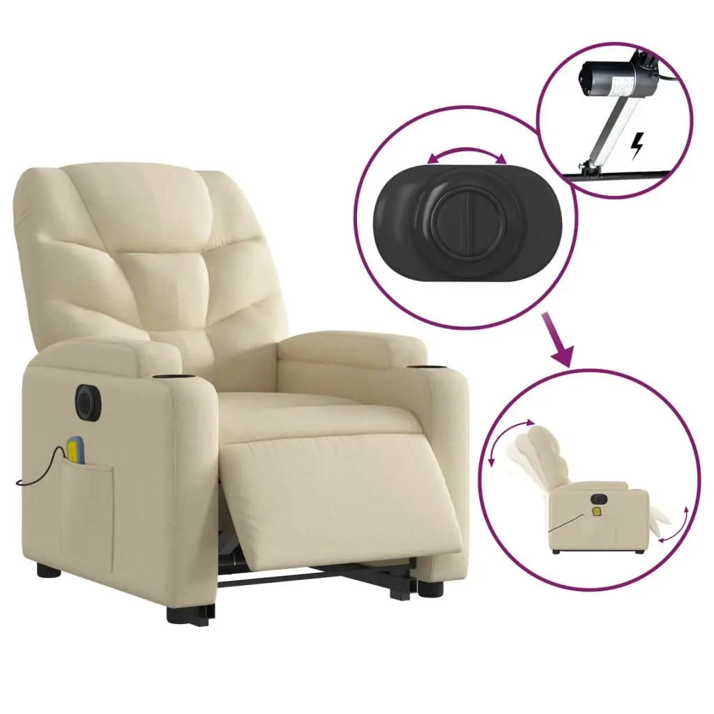 Electric Stand up Massage Recliner Chair Cream Fabric 3205639