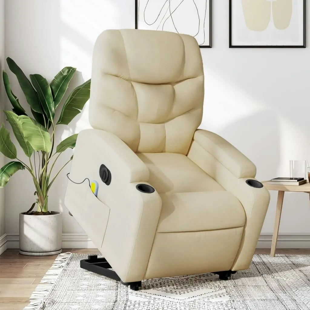 Electric Stand up Massage Recliner Chair Cream Fabric 3205639