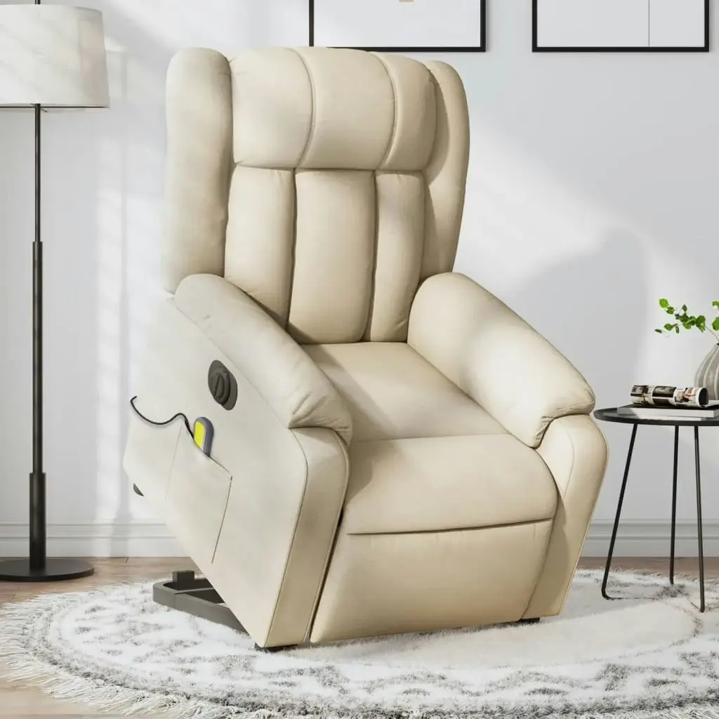 Electric Stand up Massage Recliner Chair Cream Fabric 3205803