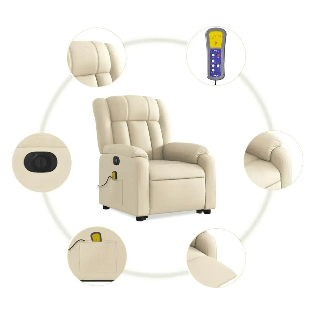 Electric Stand up Massage Recliner Chair Cream Fabric 3205803