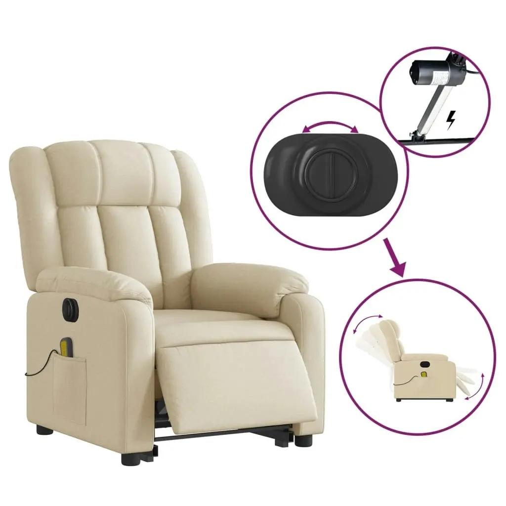 Electric Stand up Massage Recliner Chair Cream Fabric 3205803