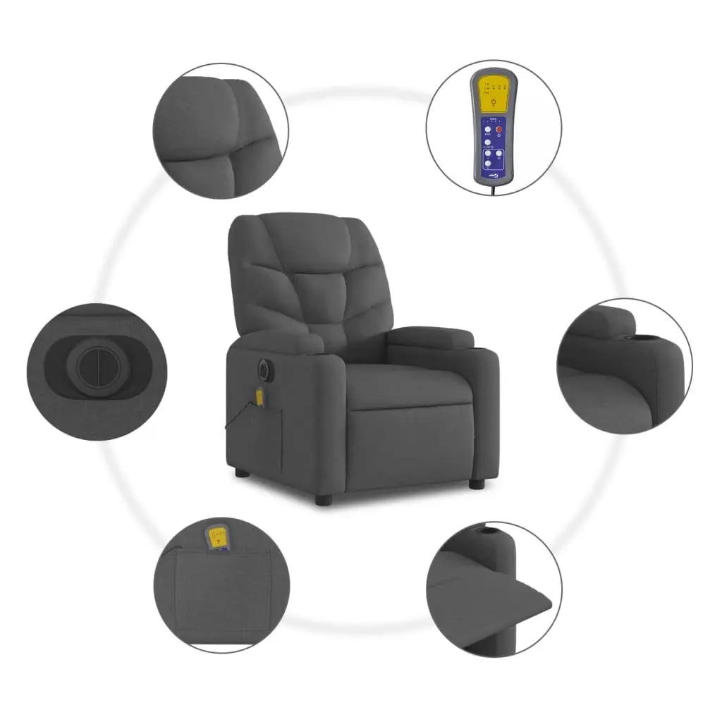 Electric Stand up Massage Recliner Chair Dark Grey Fabric 3205637