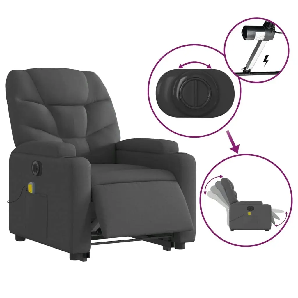 Electric Stand up Massage Recliner Chair Dark Grey Fabric 3205637