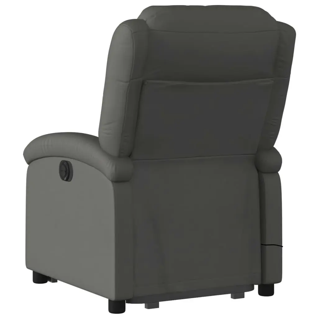 Electric Stand up Massage Recliner Chair Grey Real Leather 3205491