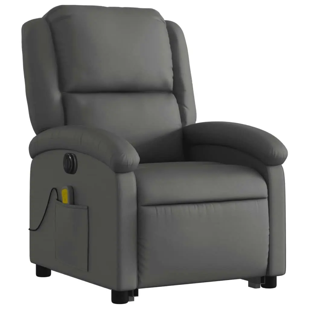 Electric Stand up Massage Recliner Chair Grey Real Leather 3205491