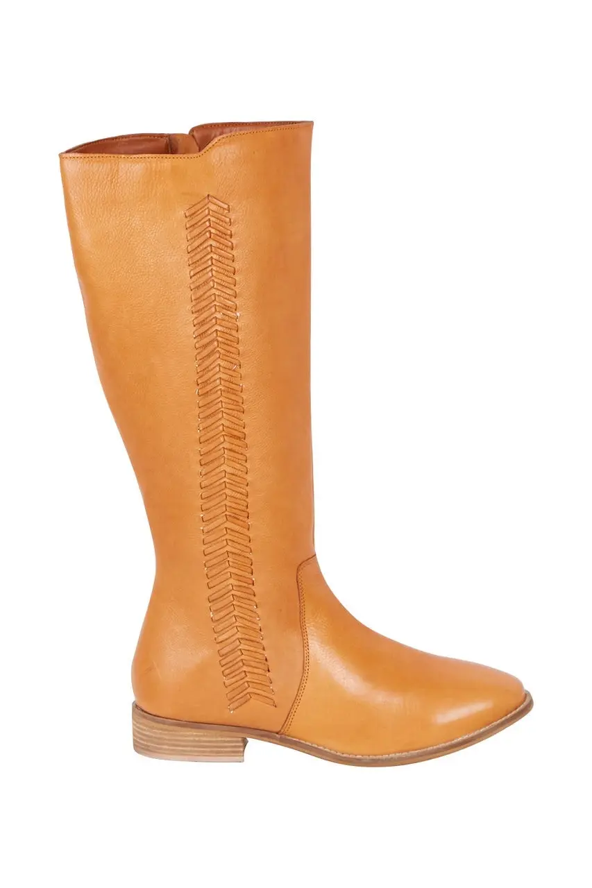 Zag Leather Knee High Boot Tan