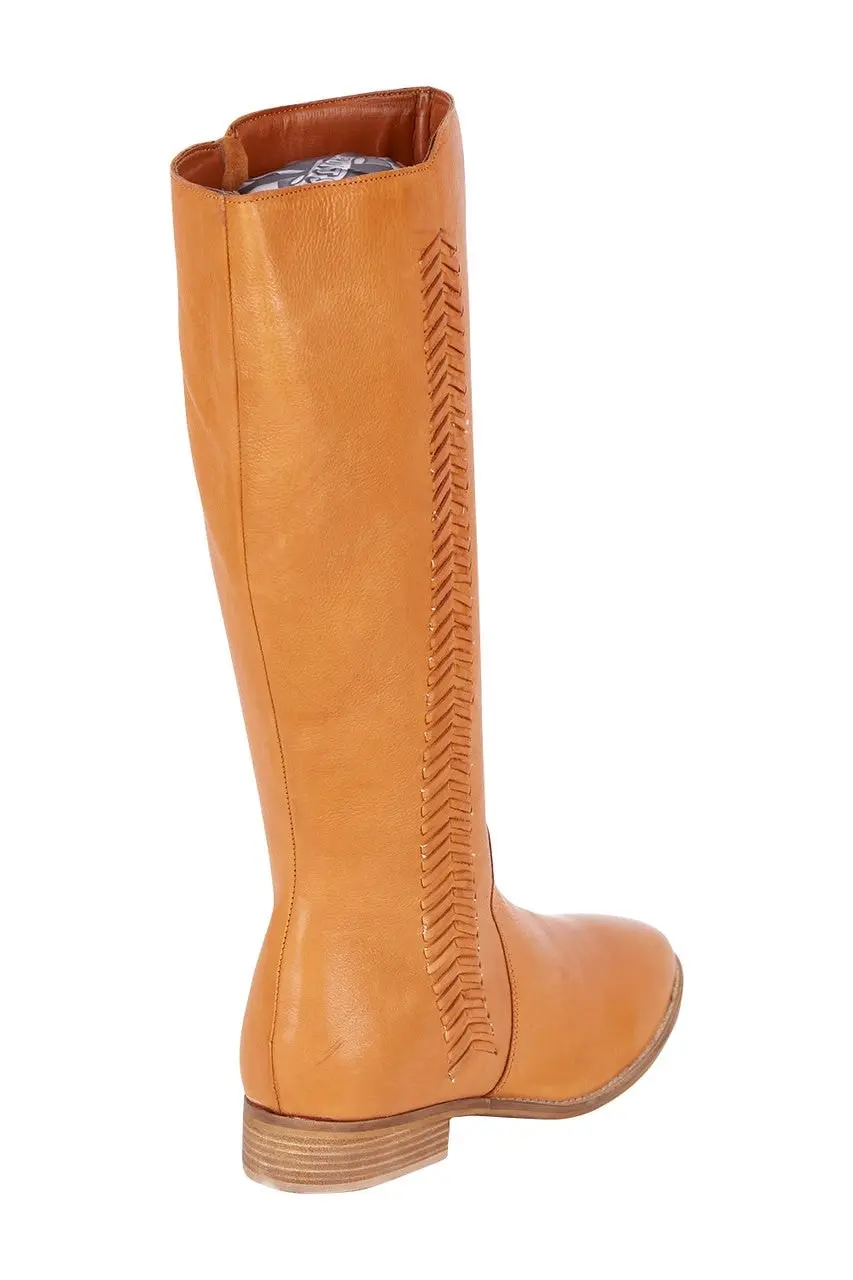 Zag Leather Knee High Boot Tan