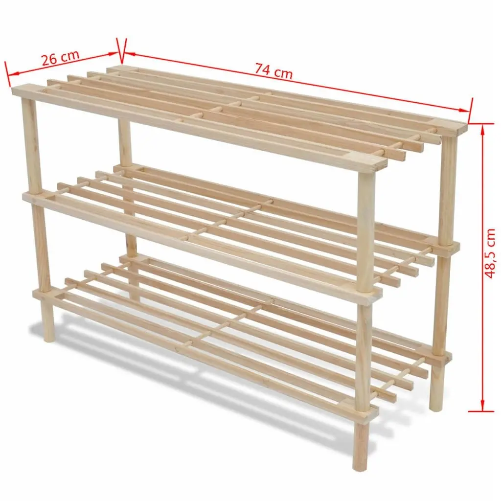 3-Tier Shoe Racks 2 pcs Solid Fir Wood 241065