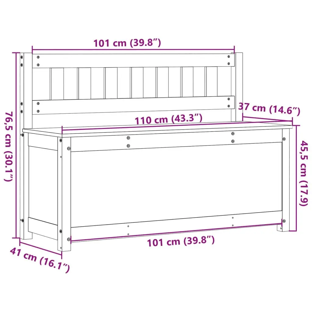 Bench White 110x41x76.5 cm Solid Wood Pine 823555