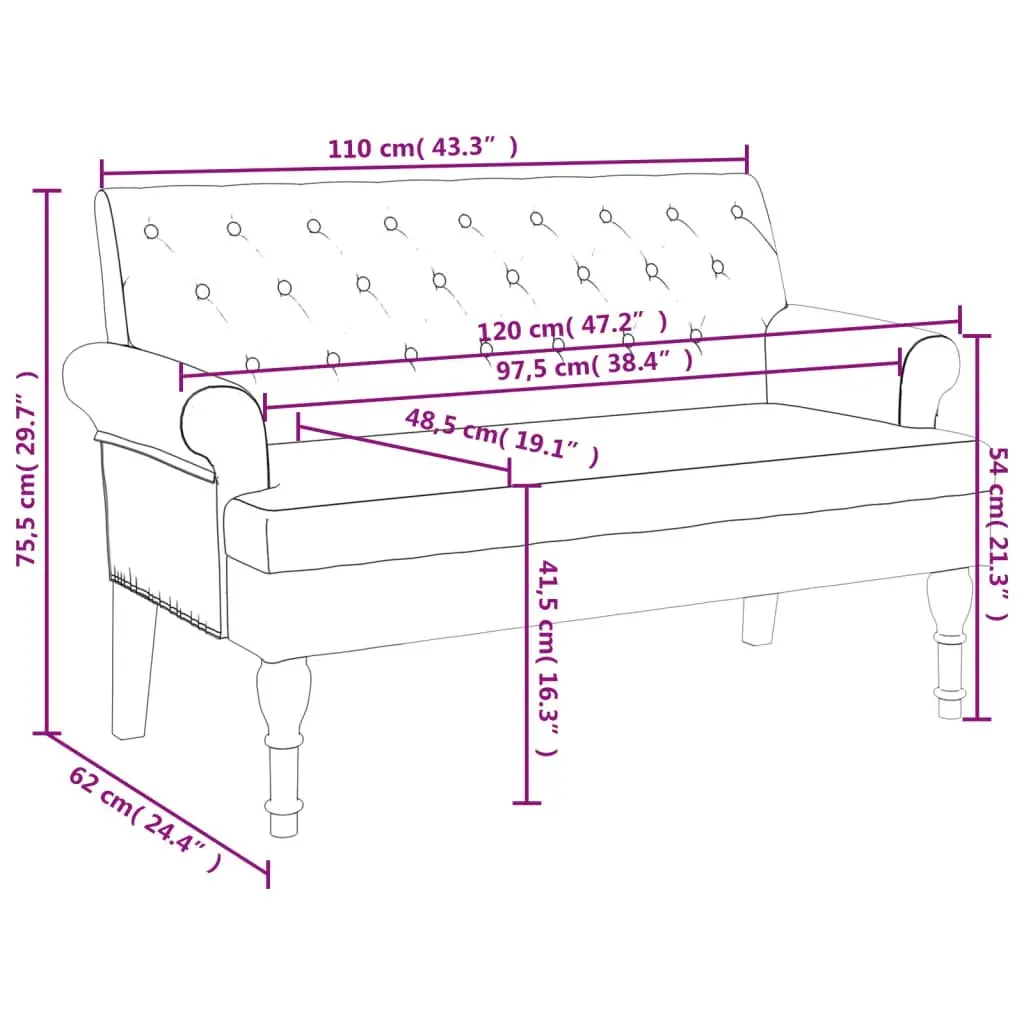 Bench with Backrest Dark Grey 120x62x75.5 cm Fabric 372121