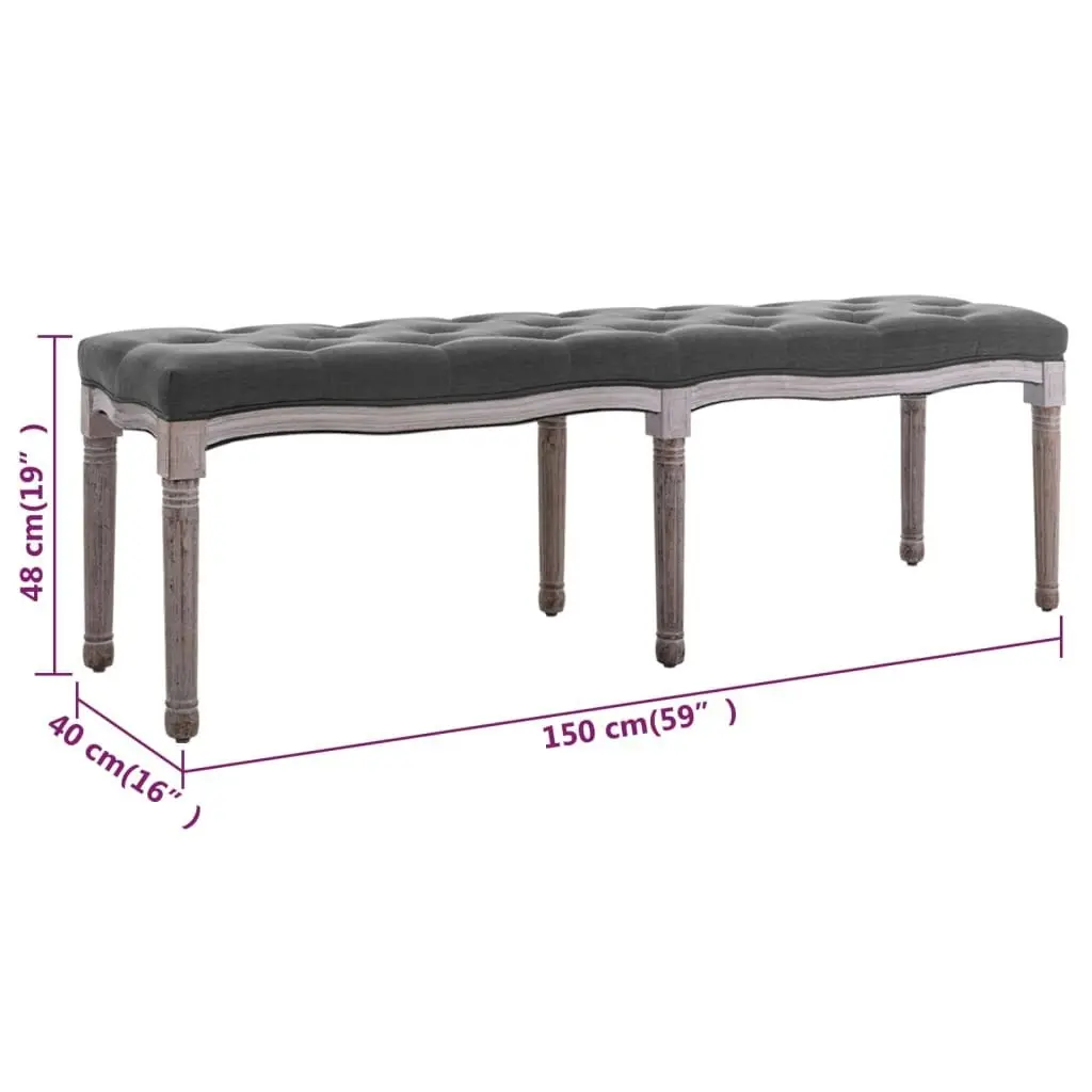 Bench Linen Solid Wood 150x40x48 cm Dark Grey 245362