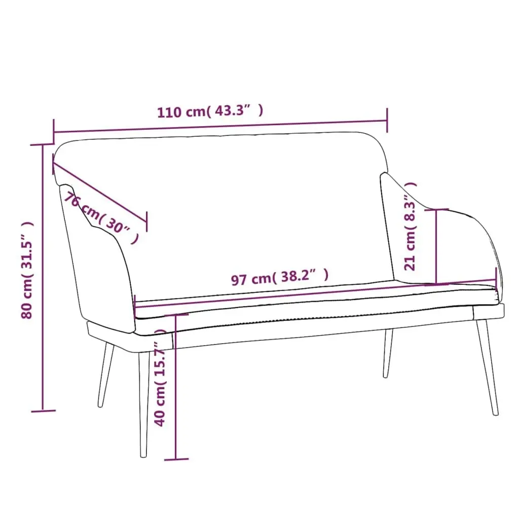 Bench Black 110x76x80 cm Velvet 351469