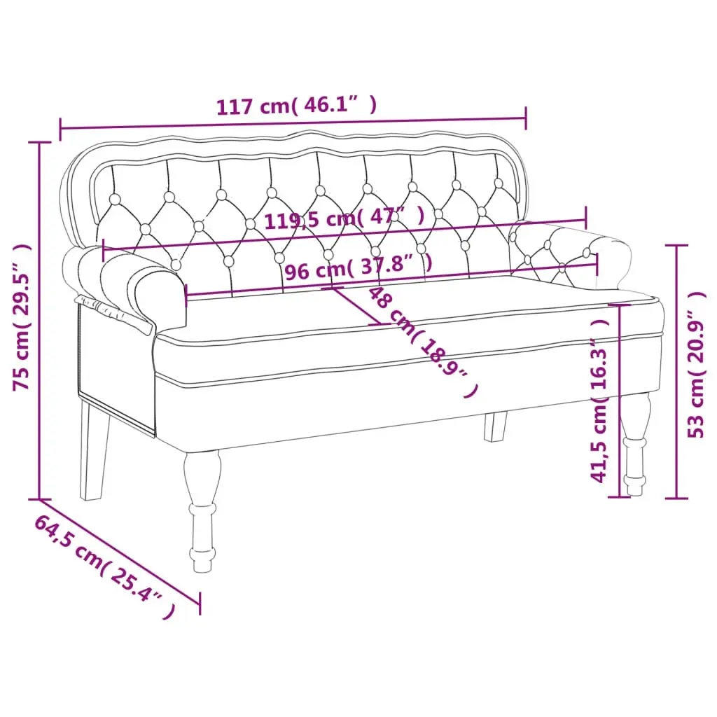 Bench with Backrest Dark Grey 119.5x64.5x75 cm Velvet 372157