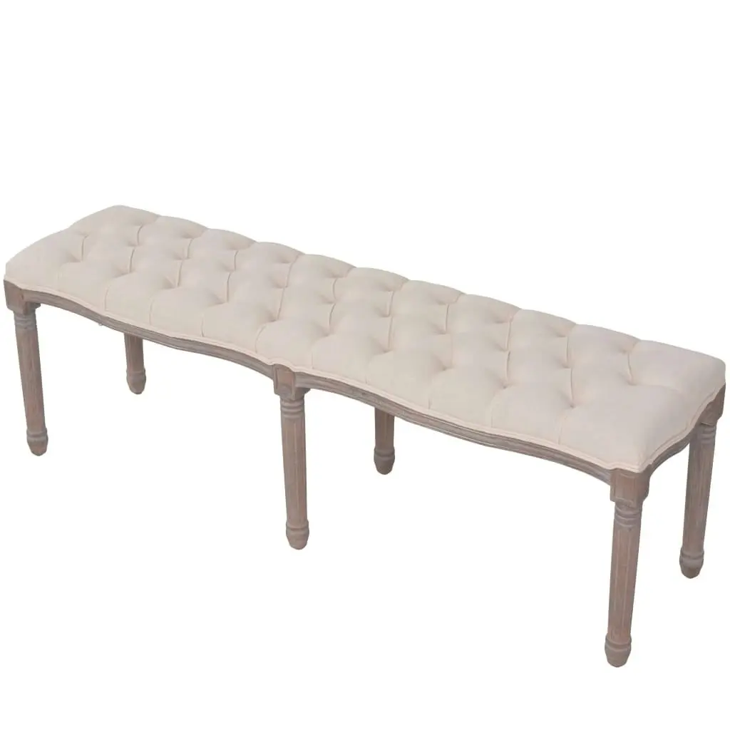 Bench Linen Solid Wood 150x40x48 cm Cream White 245361