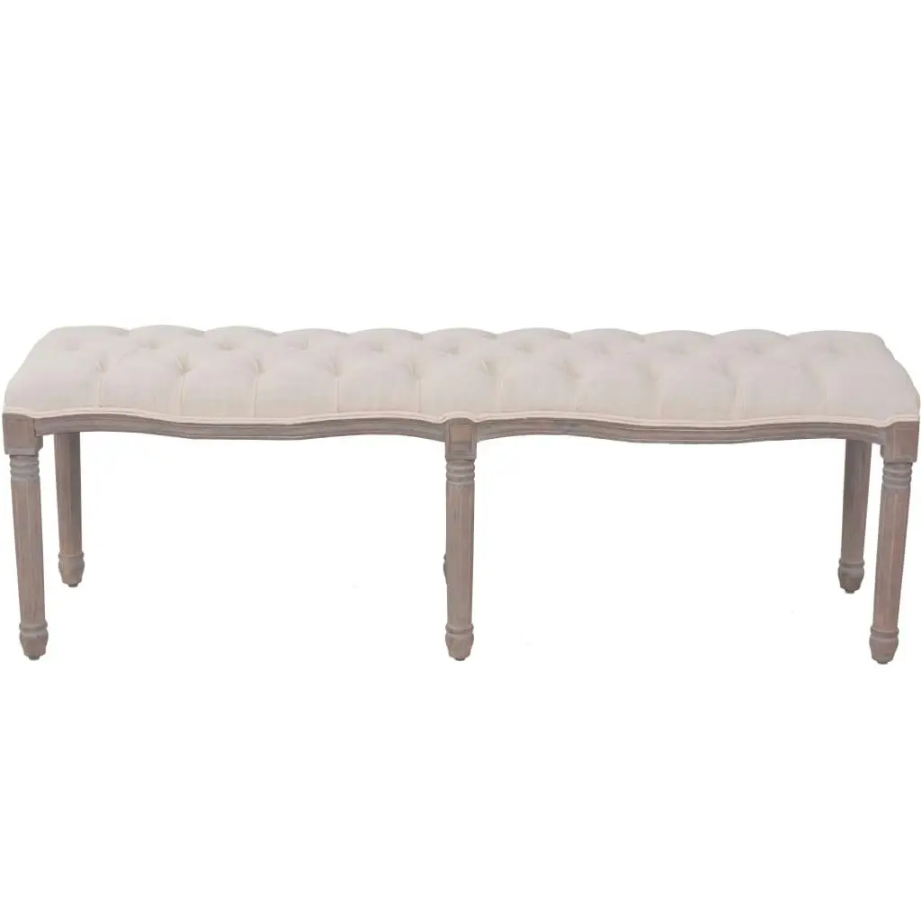 Bench Linen Solid Wood 150x40x48 cm Cream White 245361