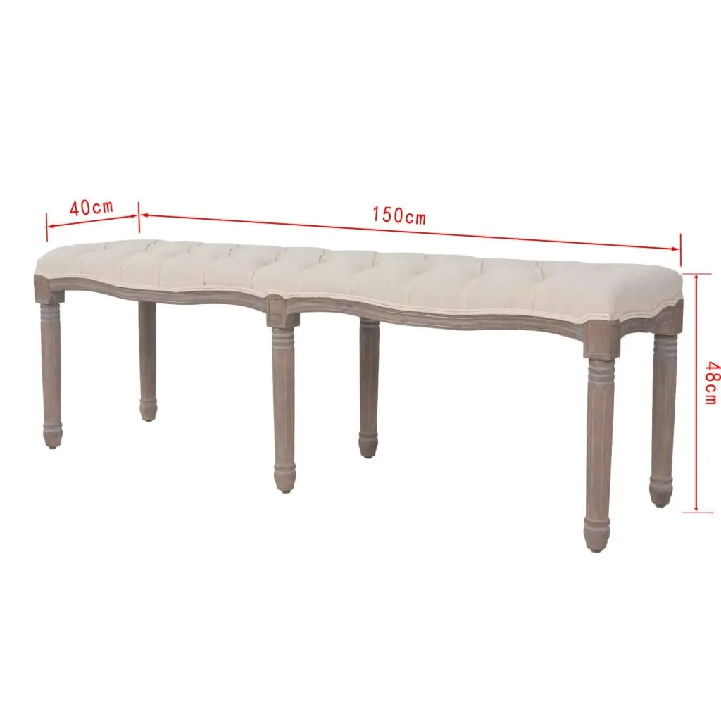 Bench Linen Solid Wood 150x40x48 cm Cream White 245361