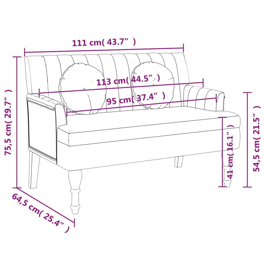 Bench with Cushions Dark Grey 113x64.5x75.5 cm Fabric 372131