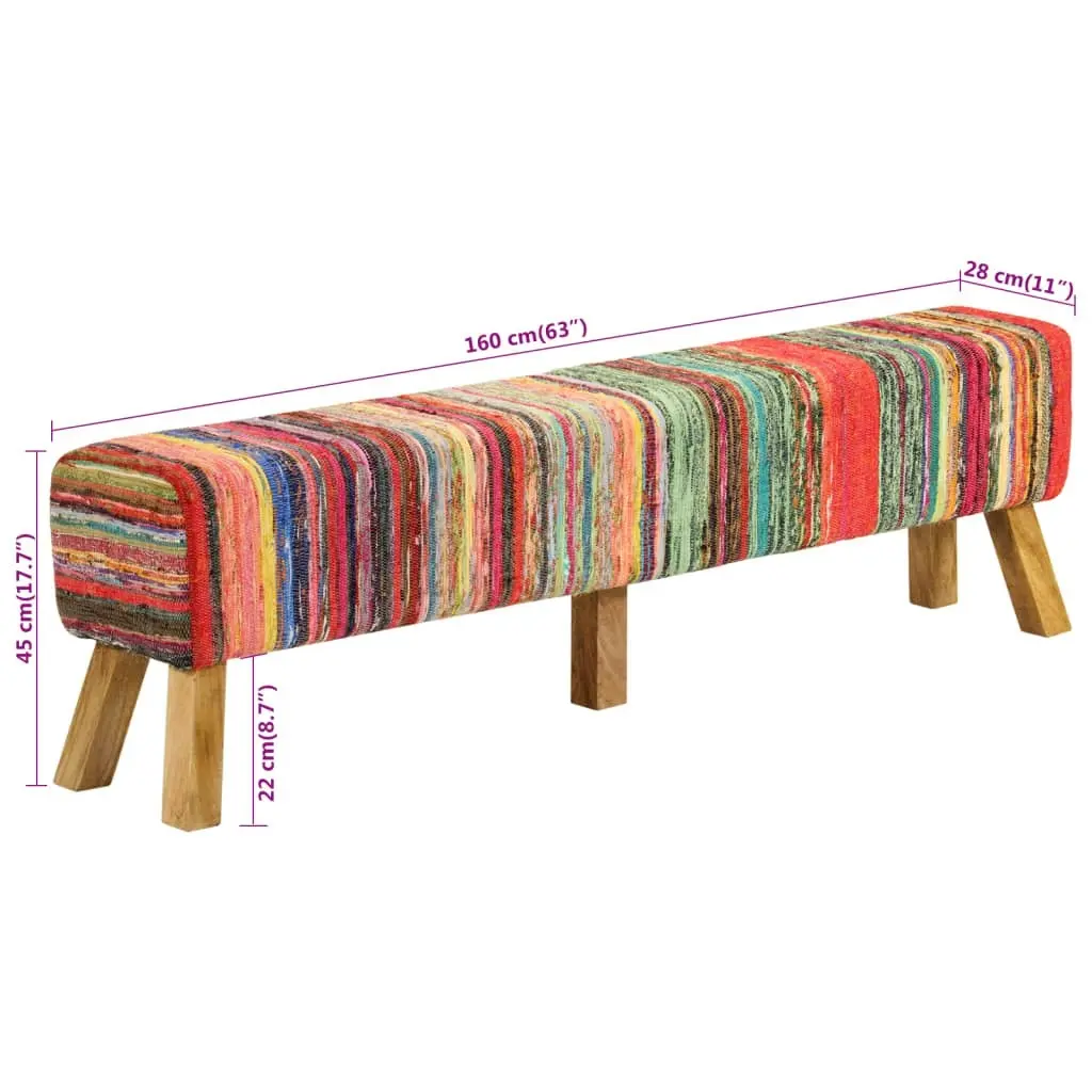 Bench Multicolour 160 cm Chindi Fabric and Solid Wood Mango 359636