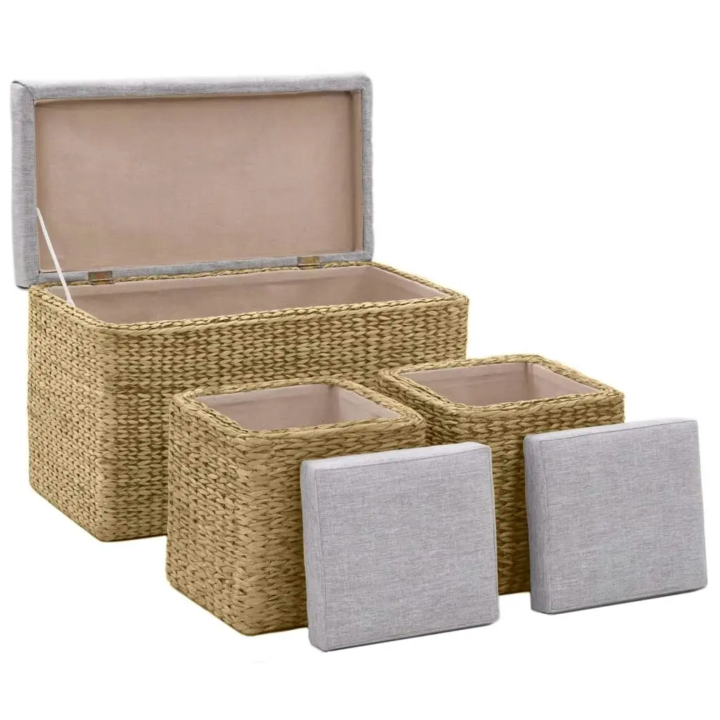 Bench with 2 Ottomans Seagrass Grey 246105