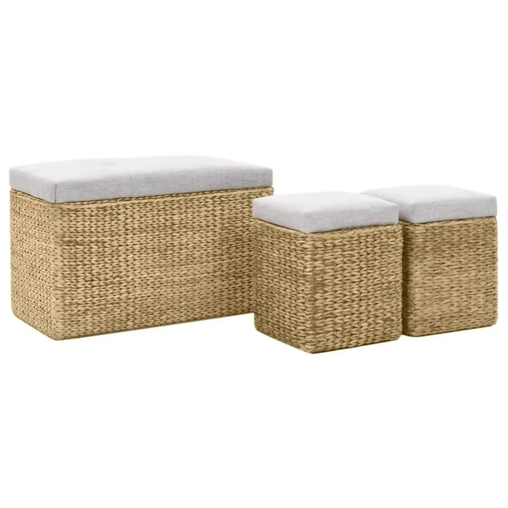 Bench with 2 Ottomans Seagrass Grey 246105