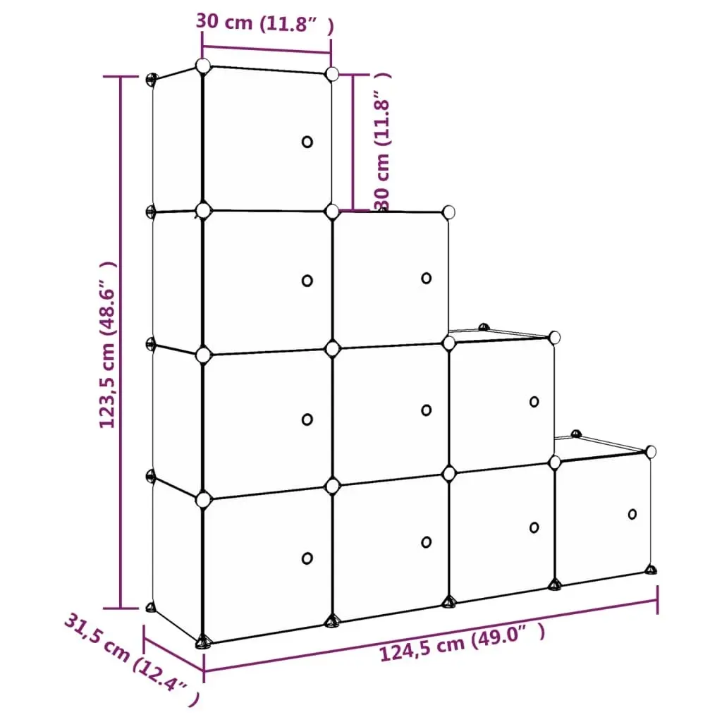 Cube Storage Cabinet for Kids with 10 Cubes White PP 340577