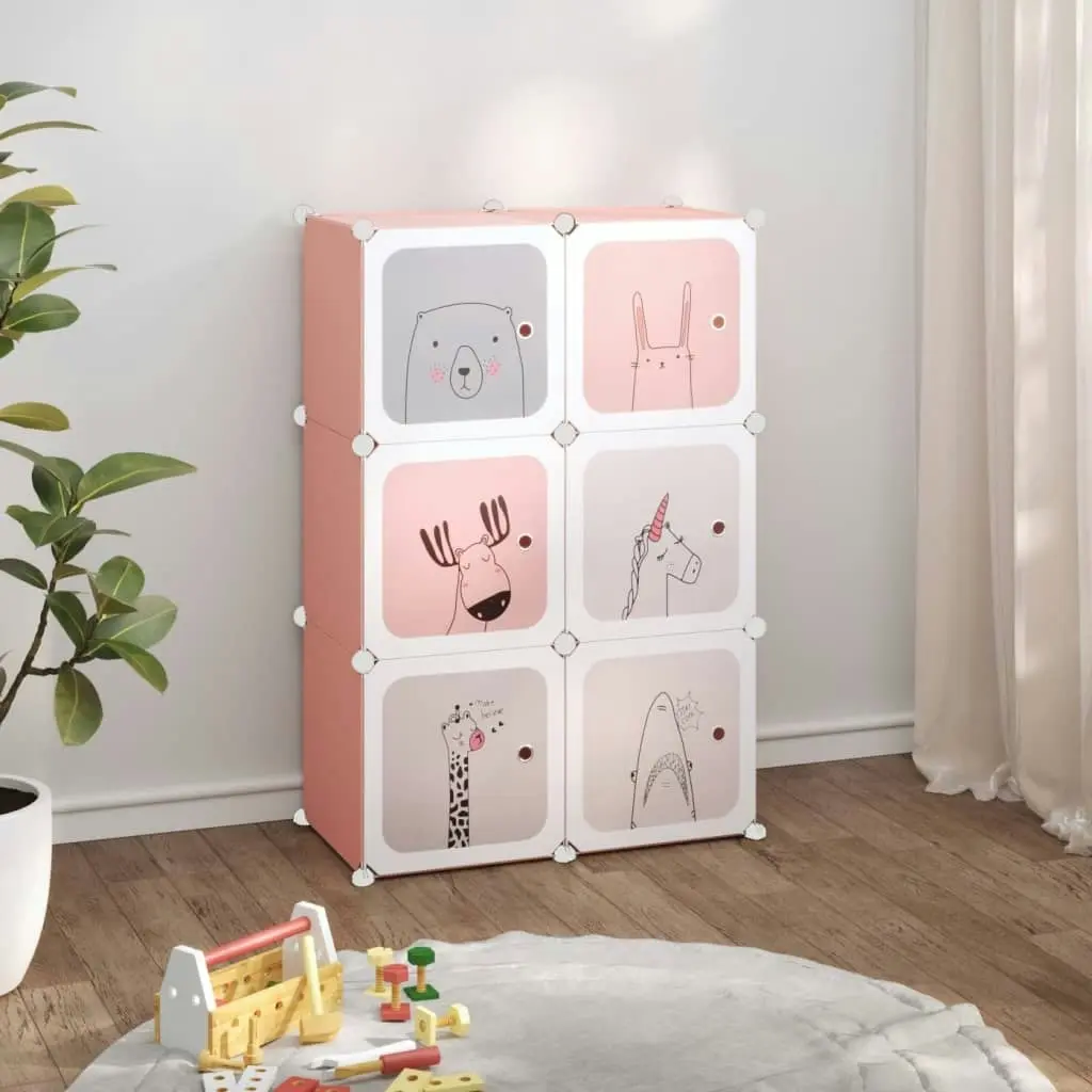 Cube Storage Cabinet for Kids with 6 Cubes Pink PP 340578