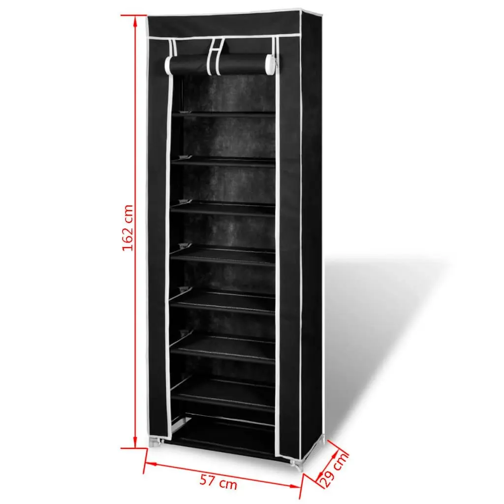 Fabric Shoe Cabinet with Cover 162 x 57 x 29 cm Black 240491