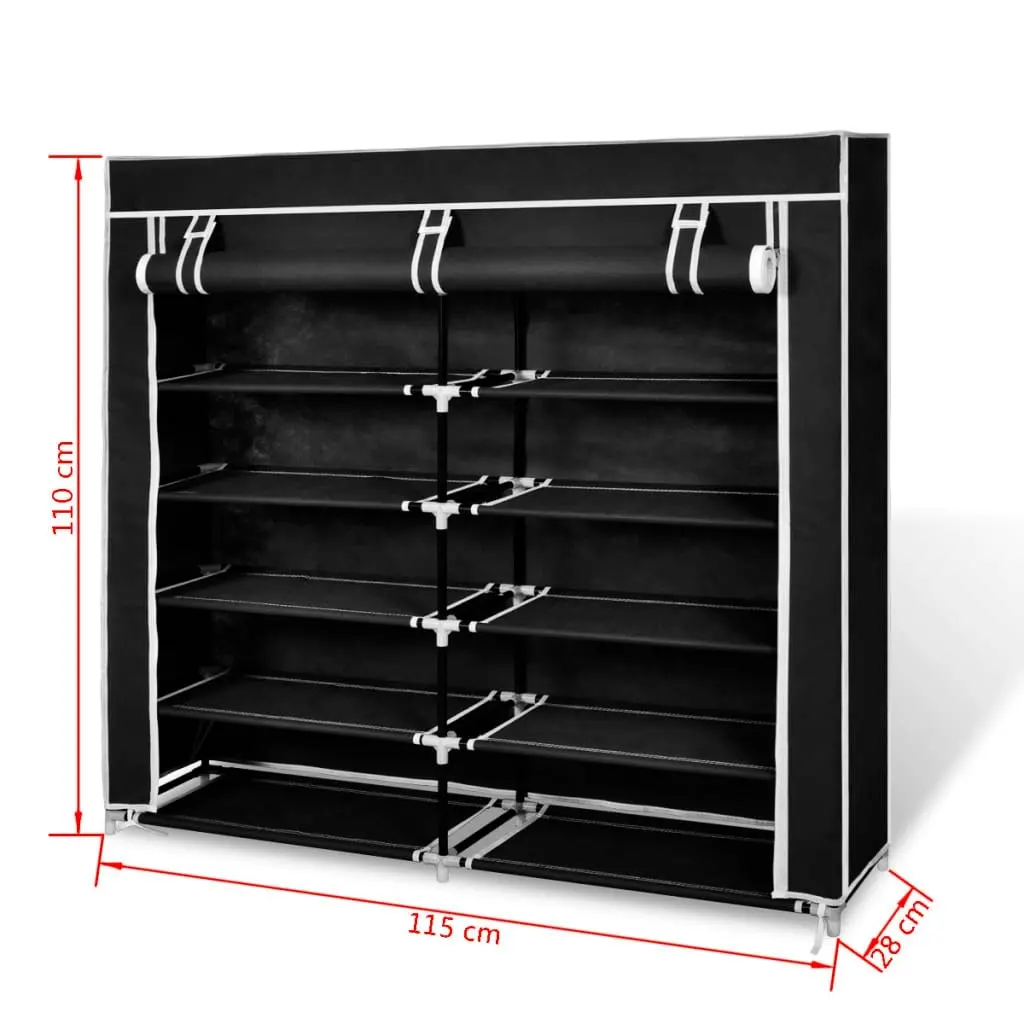 Fabric Shoe Cabinet with Cover 115 x 28 x 110 cm Black 240493