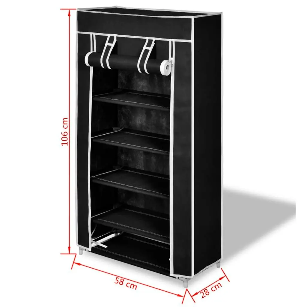 Fabric Shoe Cabinet with Cover 58 x 28 x 106 cm Black 240503