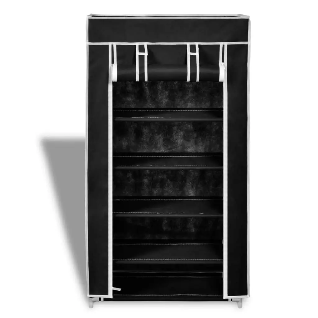 Fabric Shoe Cabinet with Cover 58 x 28 x 106 cm Black 240503