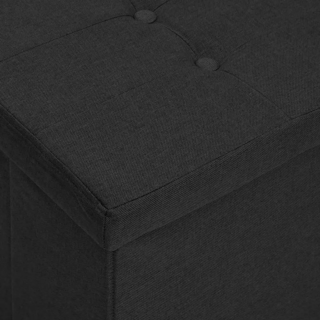 Folding Storage Bench Black Faux Linen 338791