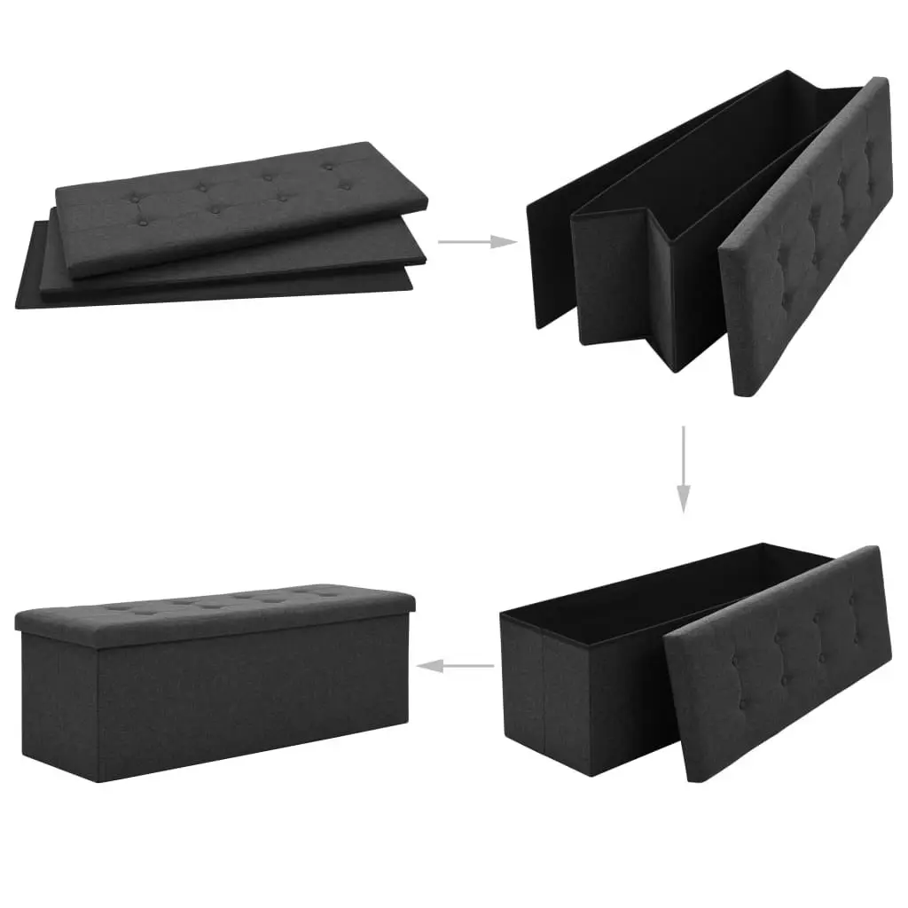 Folding Storage Bench Black Faux Linen 338791