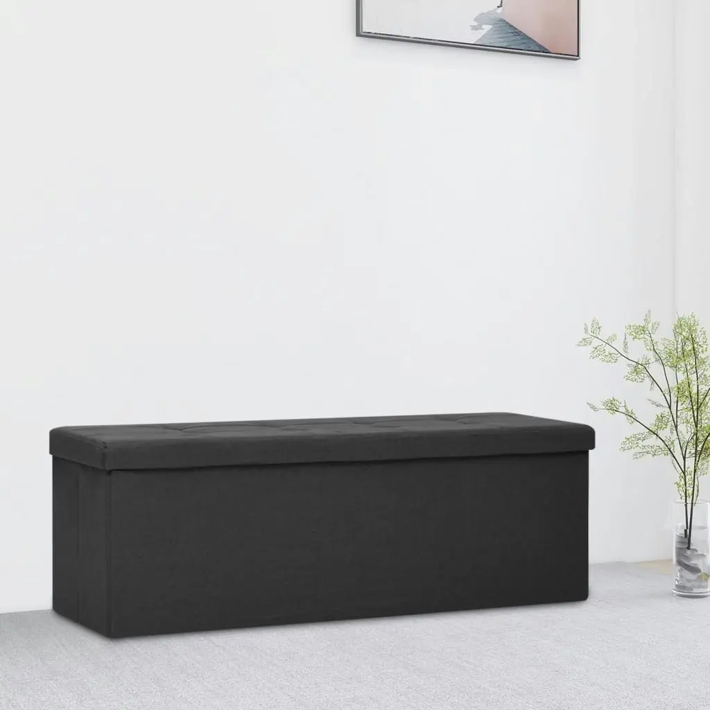 Folding Storage Bench Black Faux Linen 338791