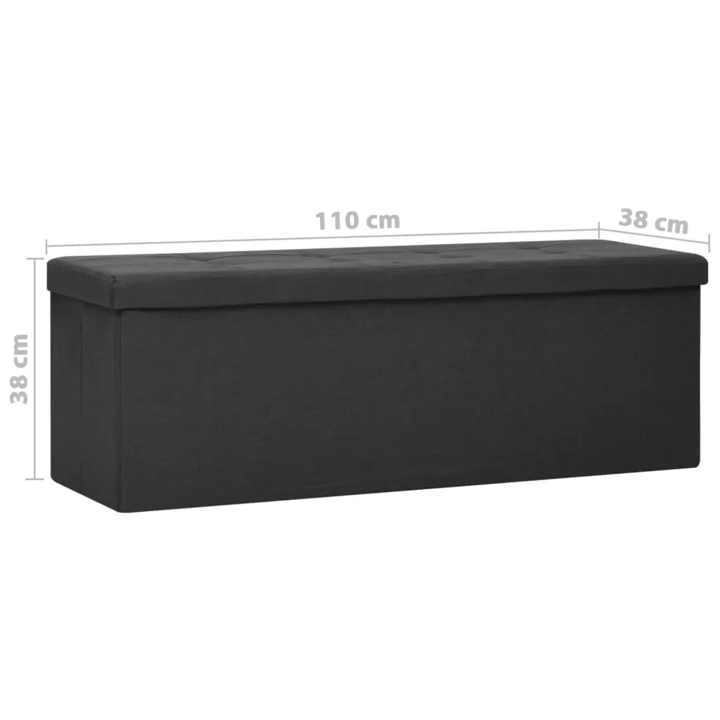 Folding Storage Bench Black Faux Linen 338791