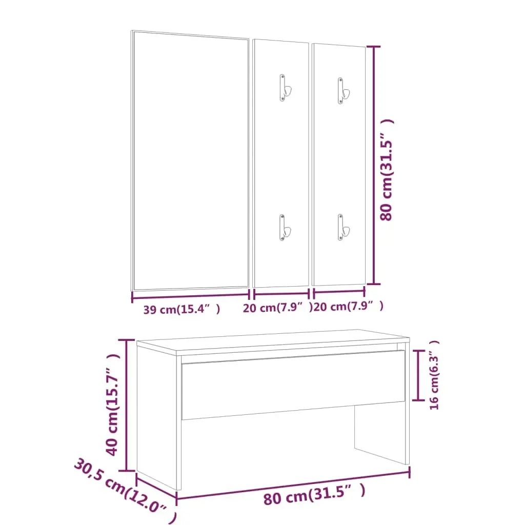 Hallway Furniture Set Brown Oak Engineered Wood 820480