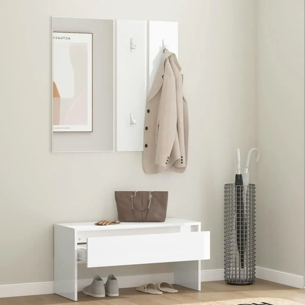 Hallway Furniture Set High Gloss White Engineered Wood 808789