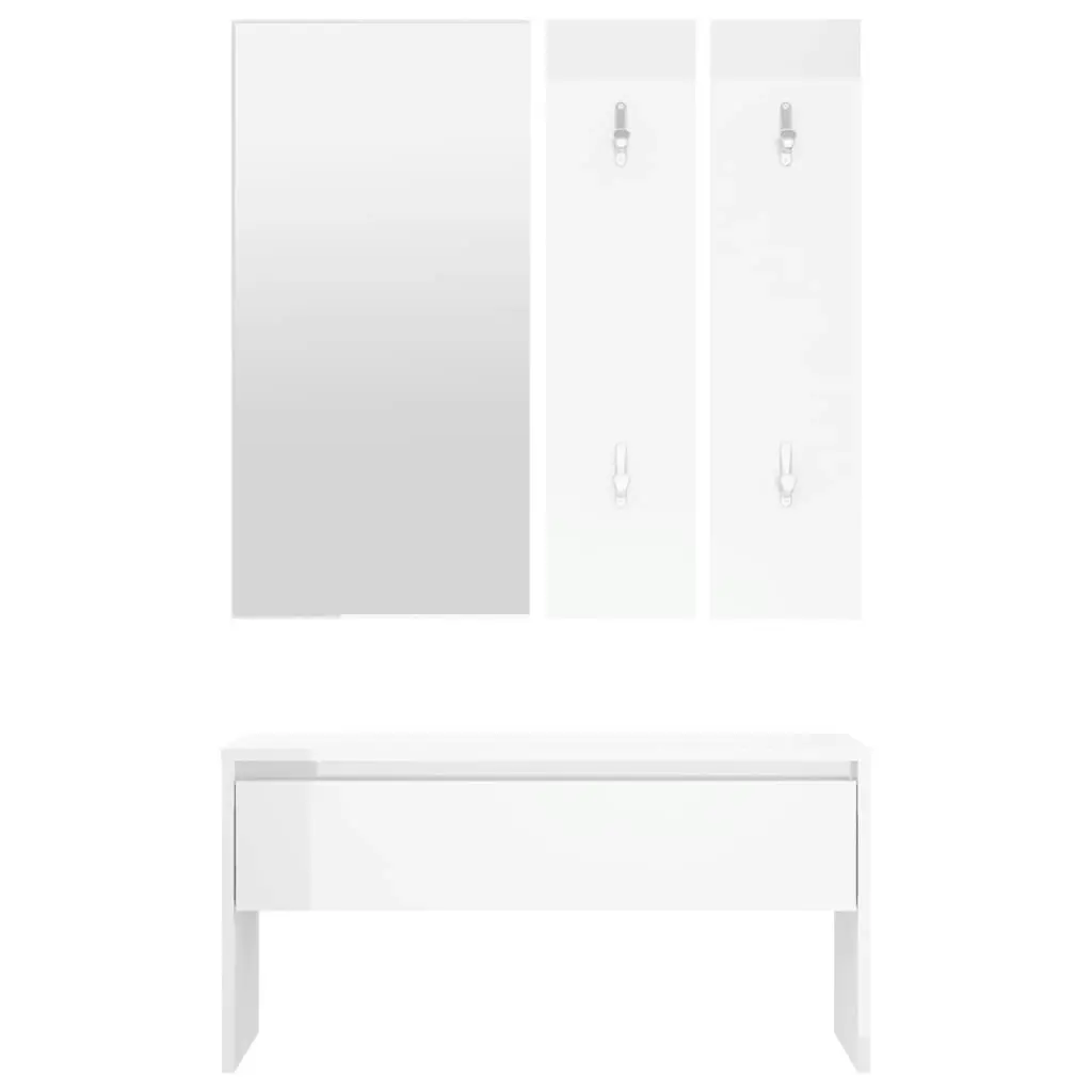 Hallway Furniture Set High Gloss White Engineered Wood 808789