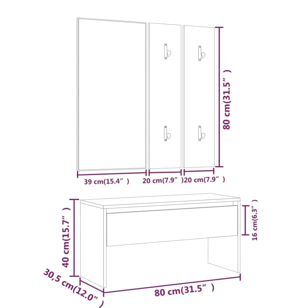 Hallway Furniture Set High Gloss White Engineered Wood 808789