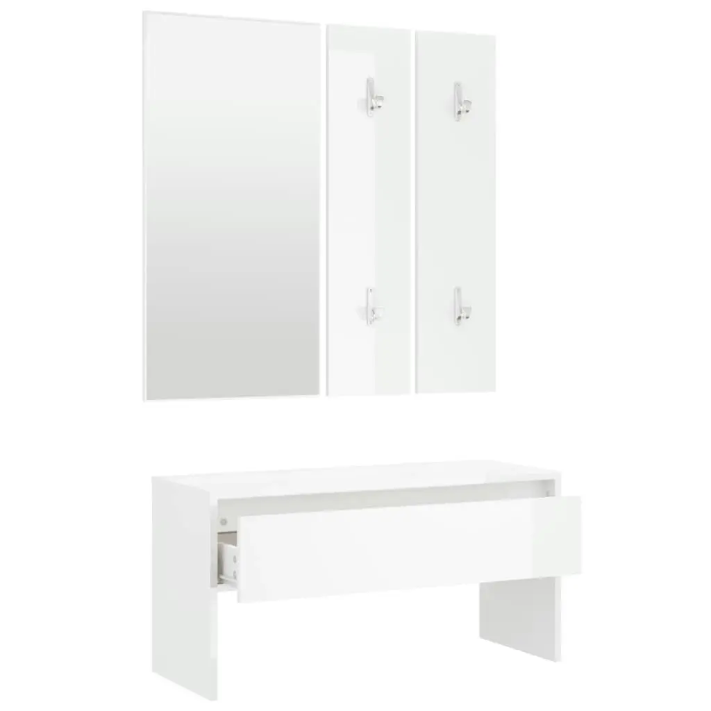 Hallway Furniture Set High Gloss White Engineered Wood 808789