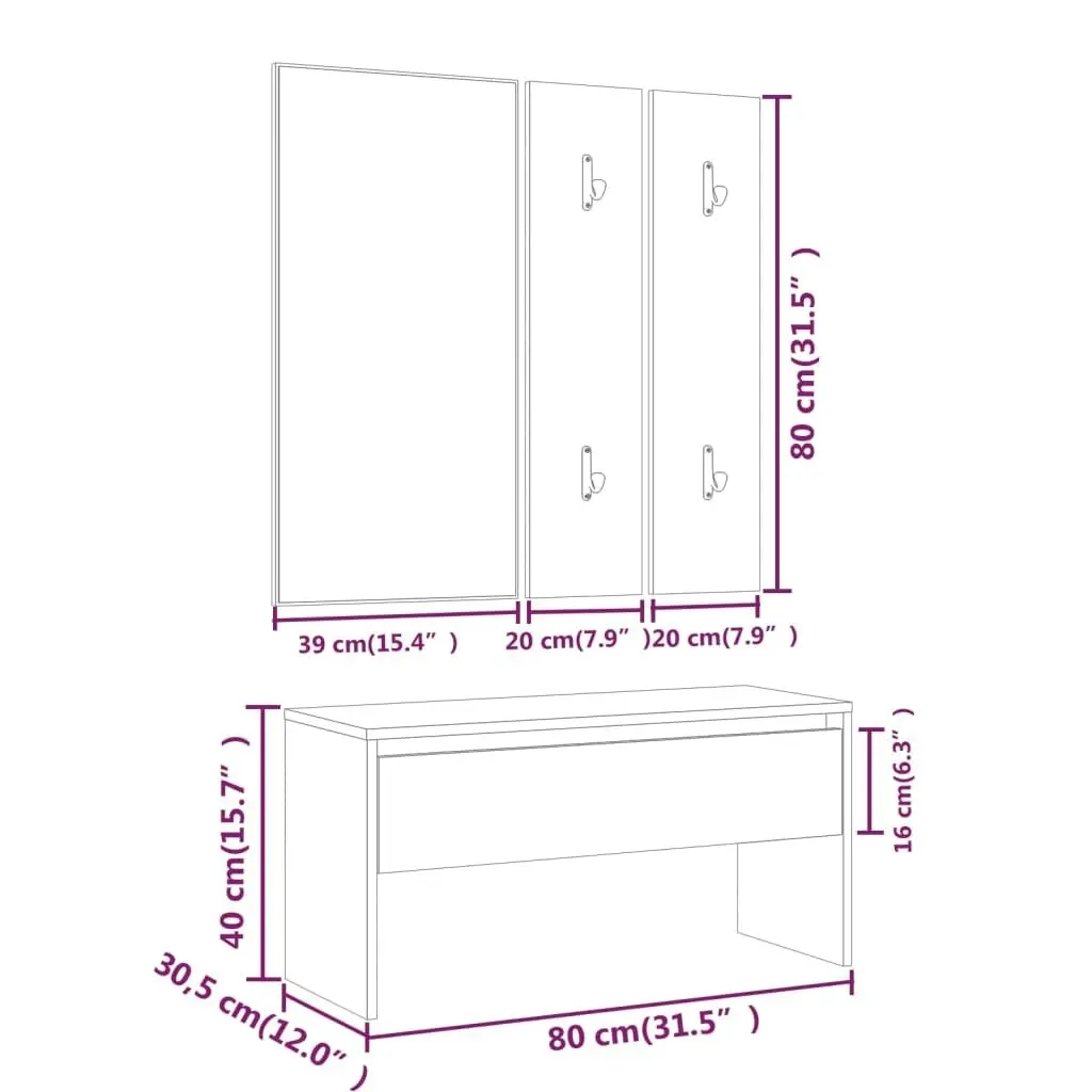 Hallway Furniture Set Concrete Grey Engineered Wood 808787