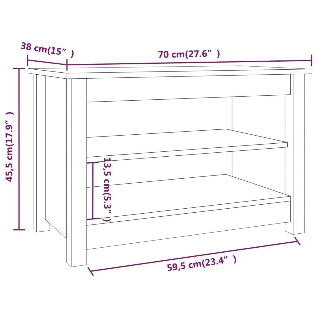 Shoe Bench Black 70x38x45.5 cm Solid Wood Pine 813773