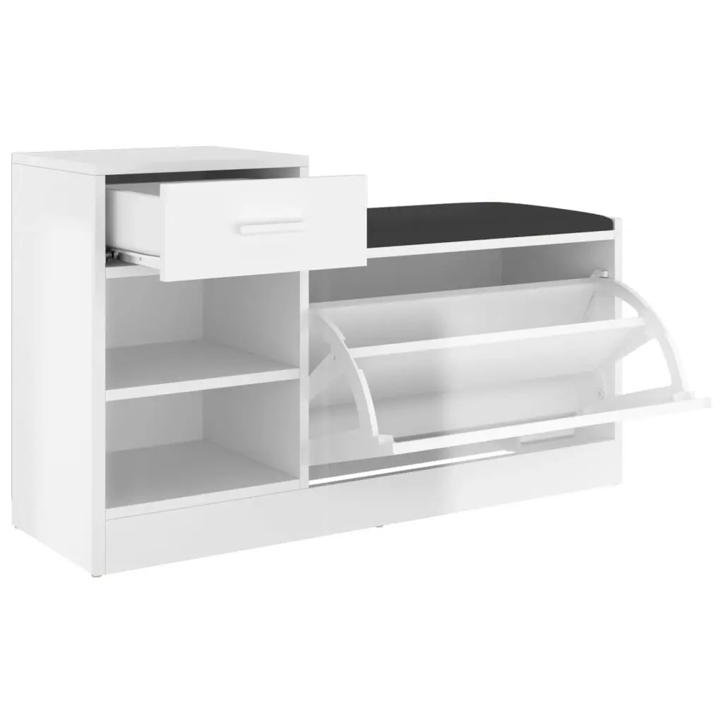 Shoe Bench High Gloss White 94.5x31x57 cm Engineered Wood 326747